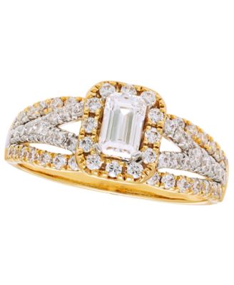 Diamond Emerald Cut Halo Ring (1 ct. t.w.) in 14k Two Tone Gold