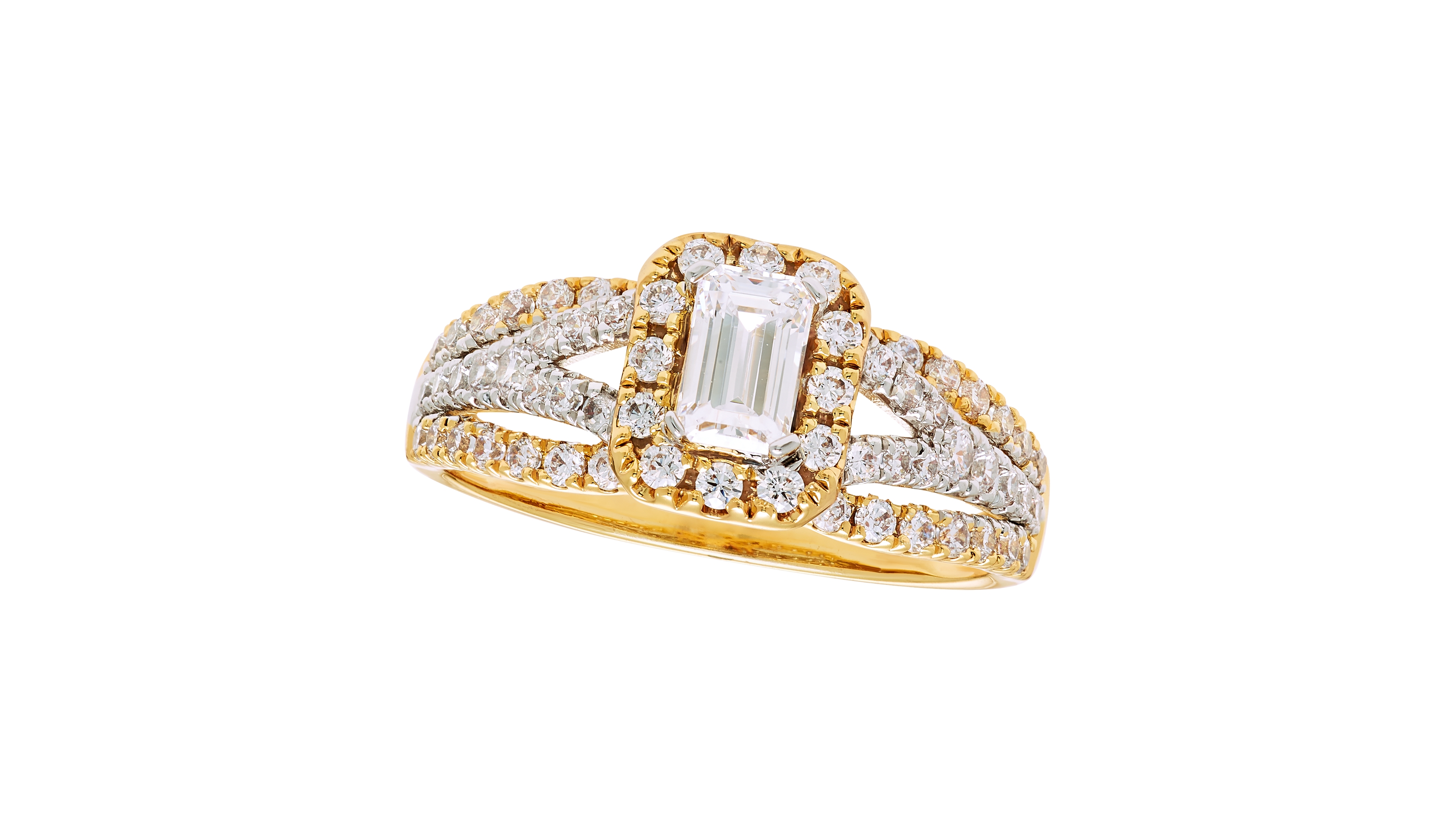 Macy's Diamond Emerald Cut Halo Ring (1 ct. t.w.) in 14k Two Tone Gold