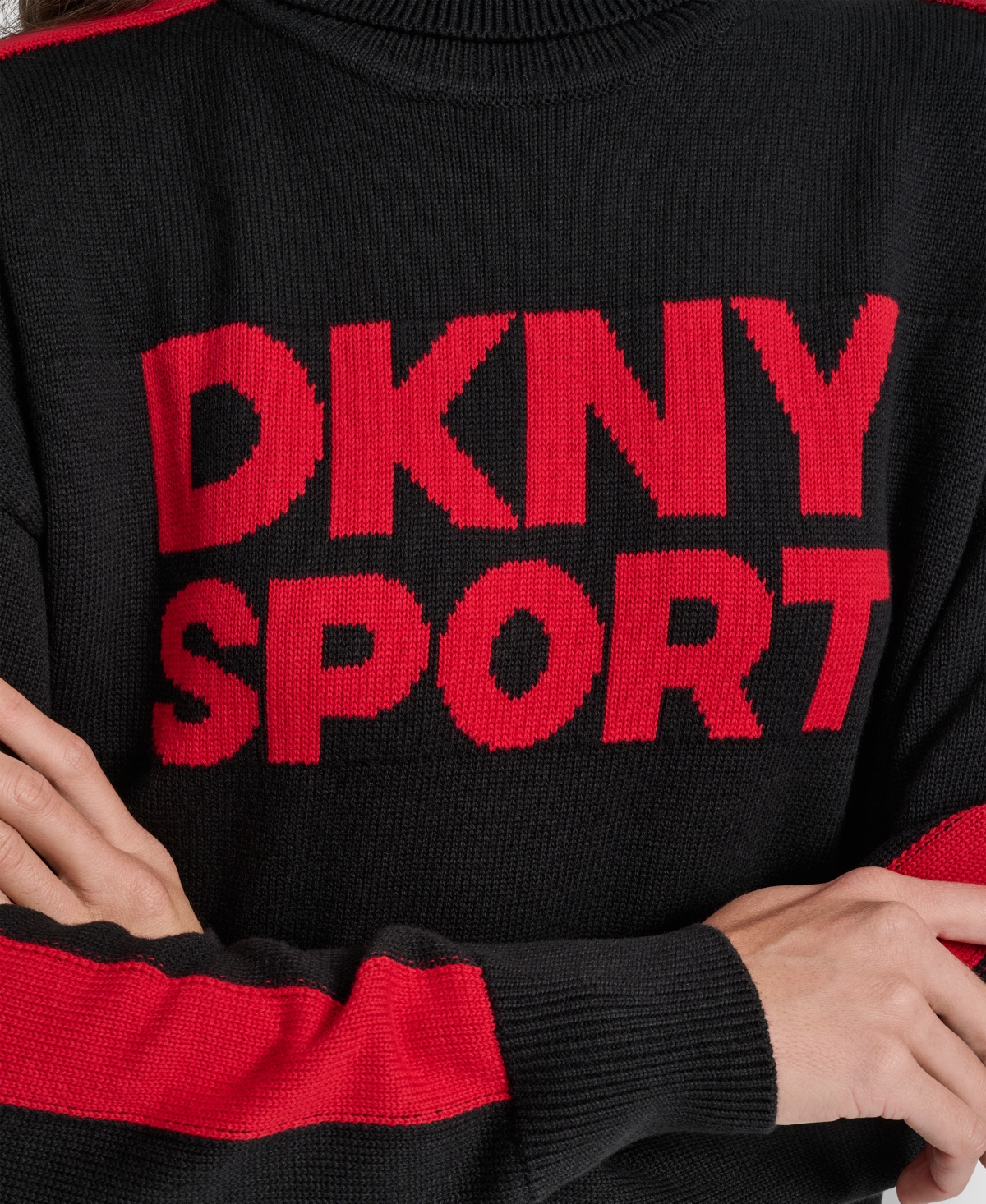 Dkny Women's Long-sleeve Jacquard Logo Sweater In Black