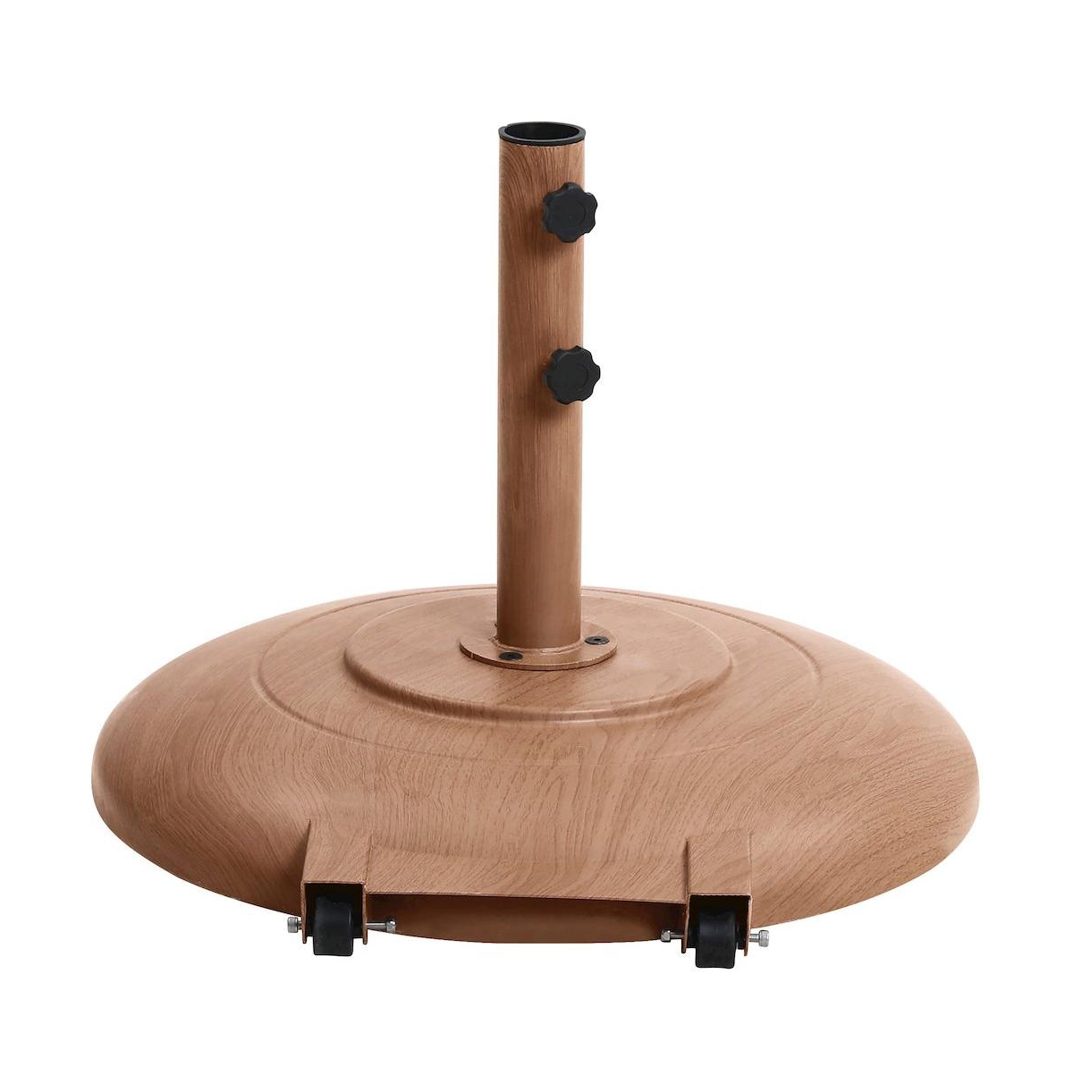 Meridian Furniture Amalfi Navy With Cream Piping / Teak Metal Patio Umbrella with Base Sets