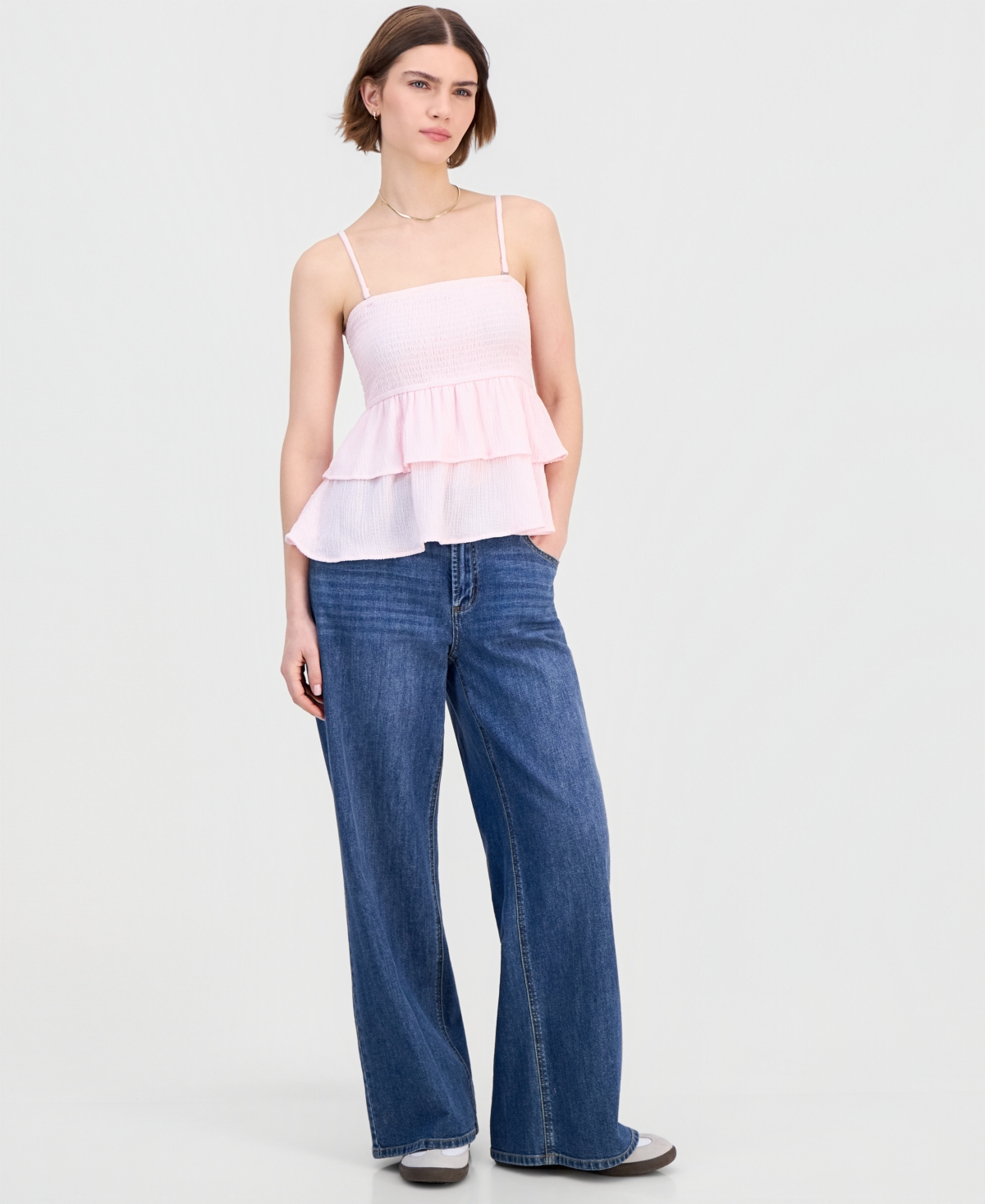 Madden Girl Juniors' Smocked Tiered Babydoll Tank Top