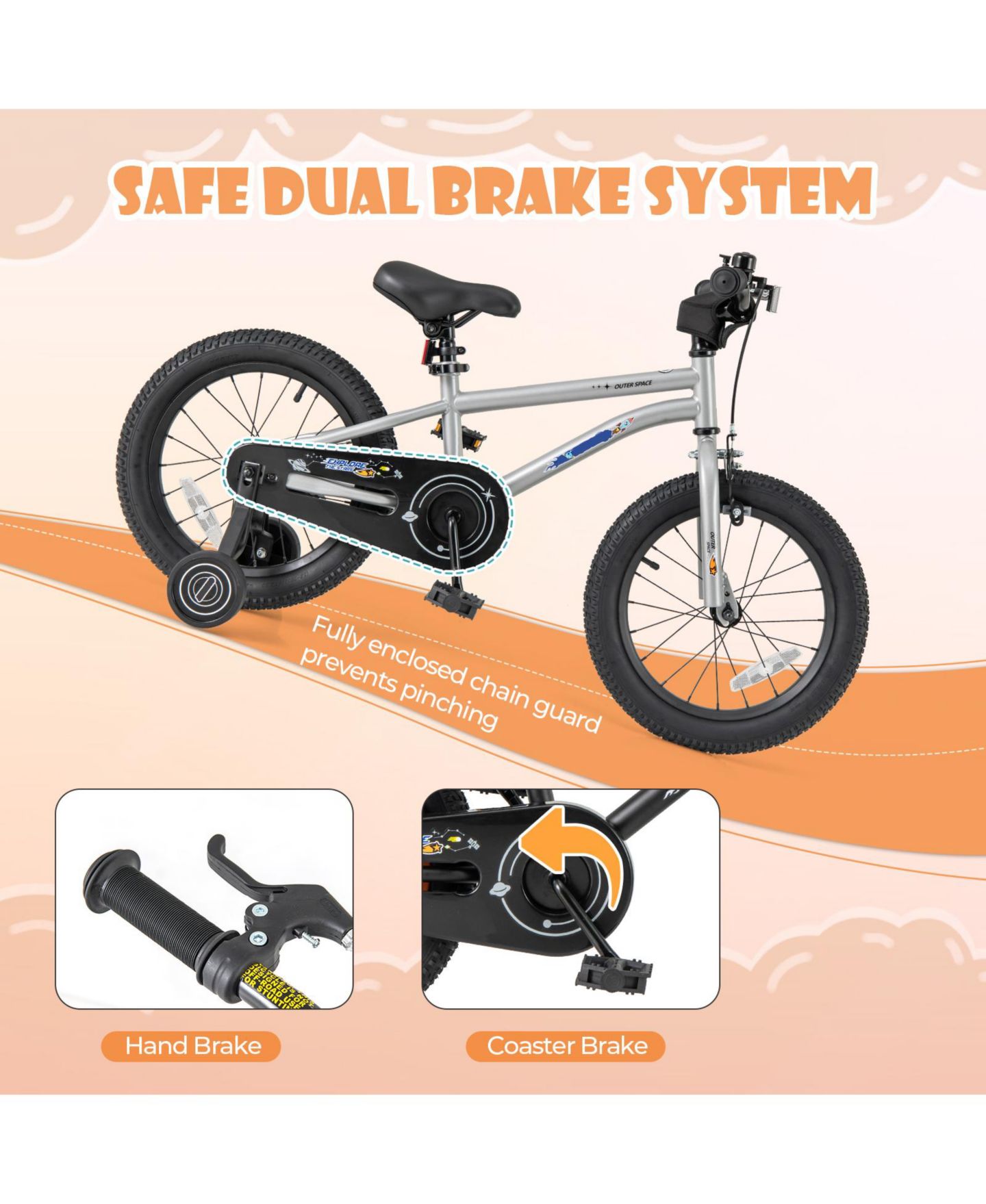Детская игрушка SUGIFT 16-Inch High Carbon Steel Training-Wheel Adjustable Kids Bike, Ages 4-7, цвет: Чёрный — фото 8