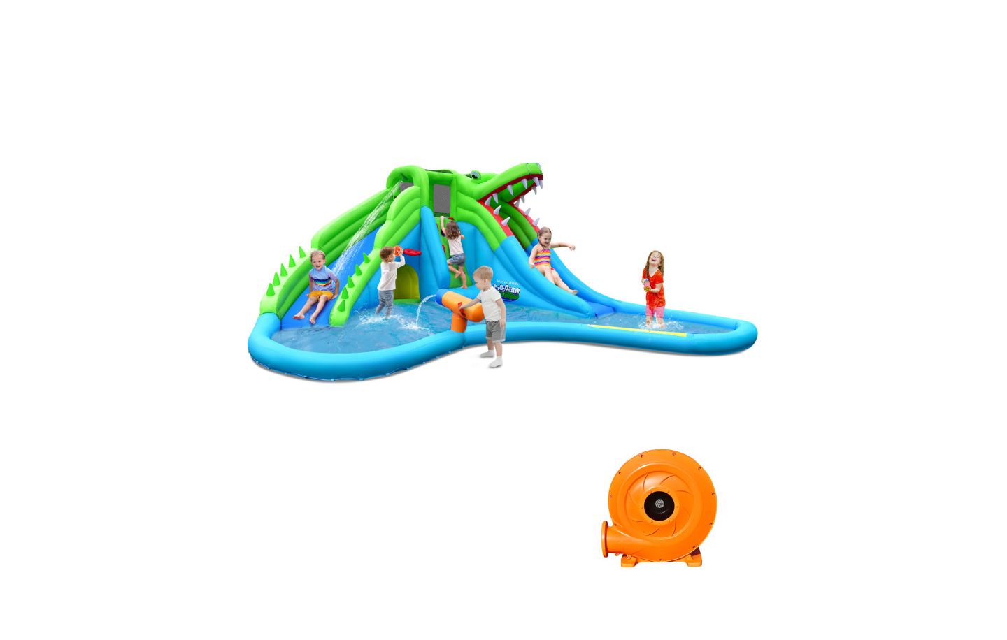 Детская игрушка SKONYON Inflatable Crocodile Style Water Slide with 780W Blower, Bounce Castle, Holds Up to 6 Kids, Ages 3+, цвет: Синий — фото 3