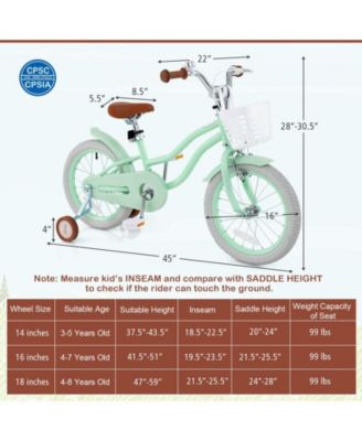 16 Inch Kids Bike with Adjustable Seat and Bell for Kids 3-8 Years Olds