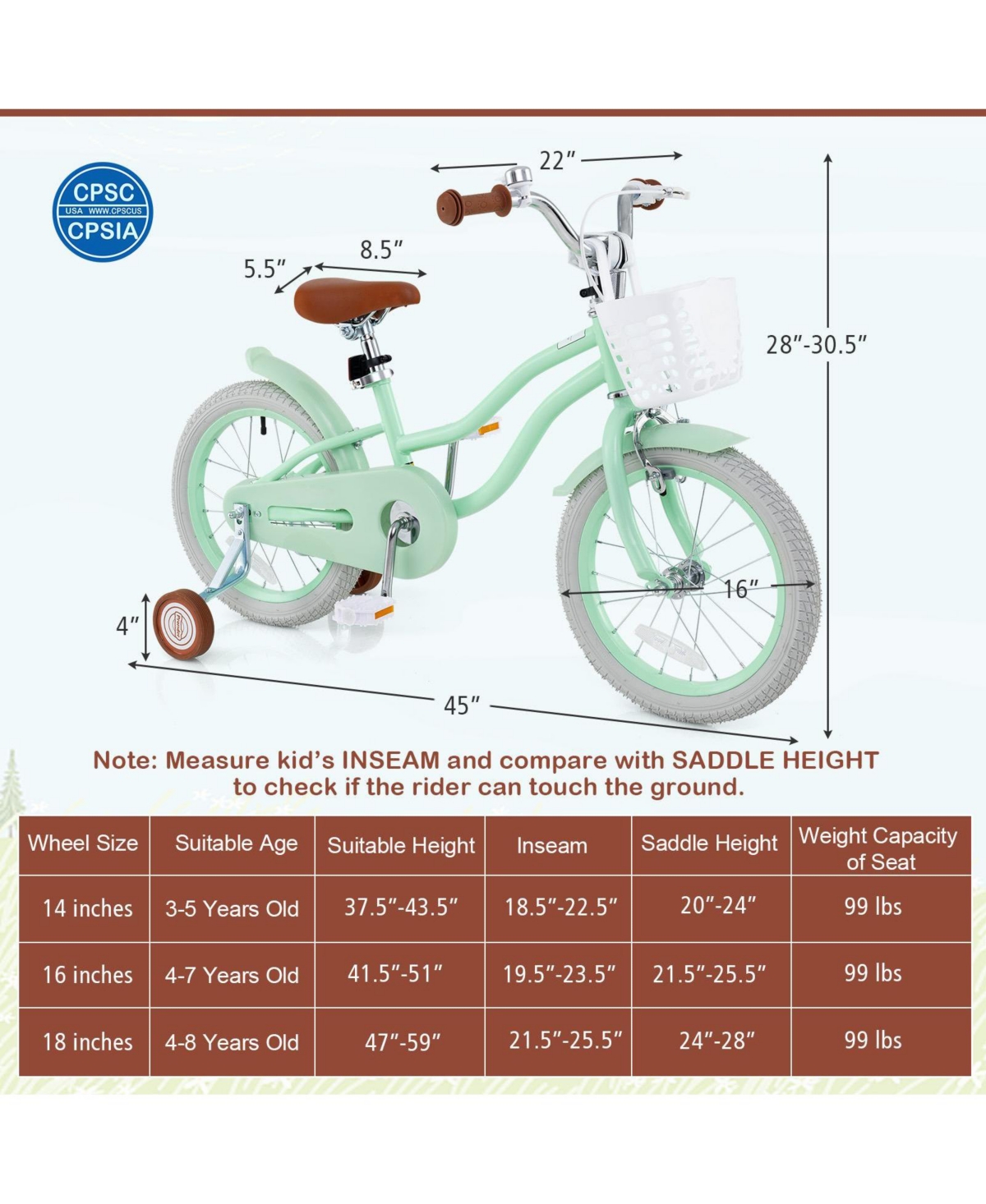 Sugift 16 Inch Kids Bike with Adjustable Seat and Bell for 3-8 Years Olds