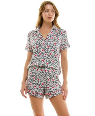 Women's Short Sleeve Notch Collar and Shorts Set