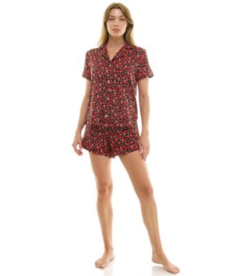 Women's Short-Sleeve Notch Collar and Shorts Set