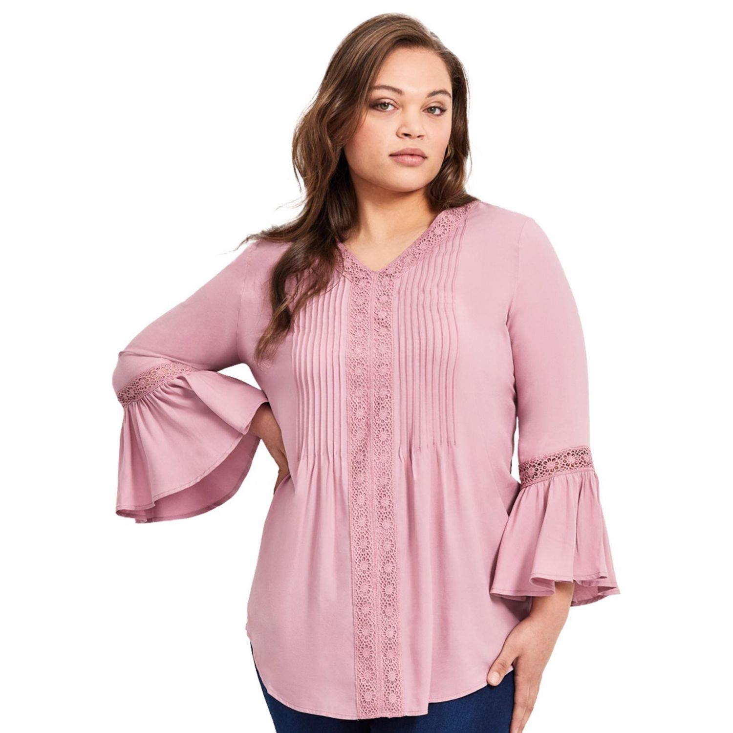 Women's Plus Size Lace Trim Tunic