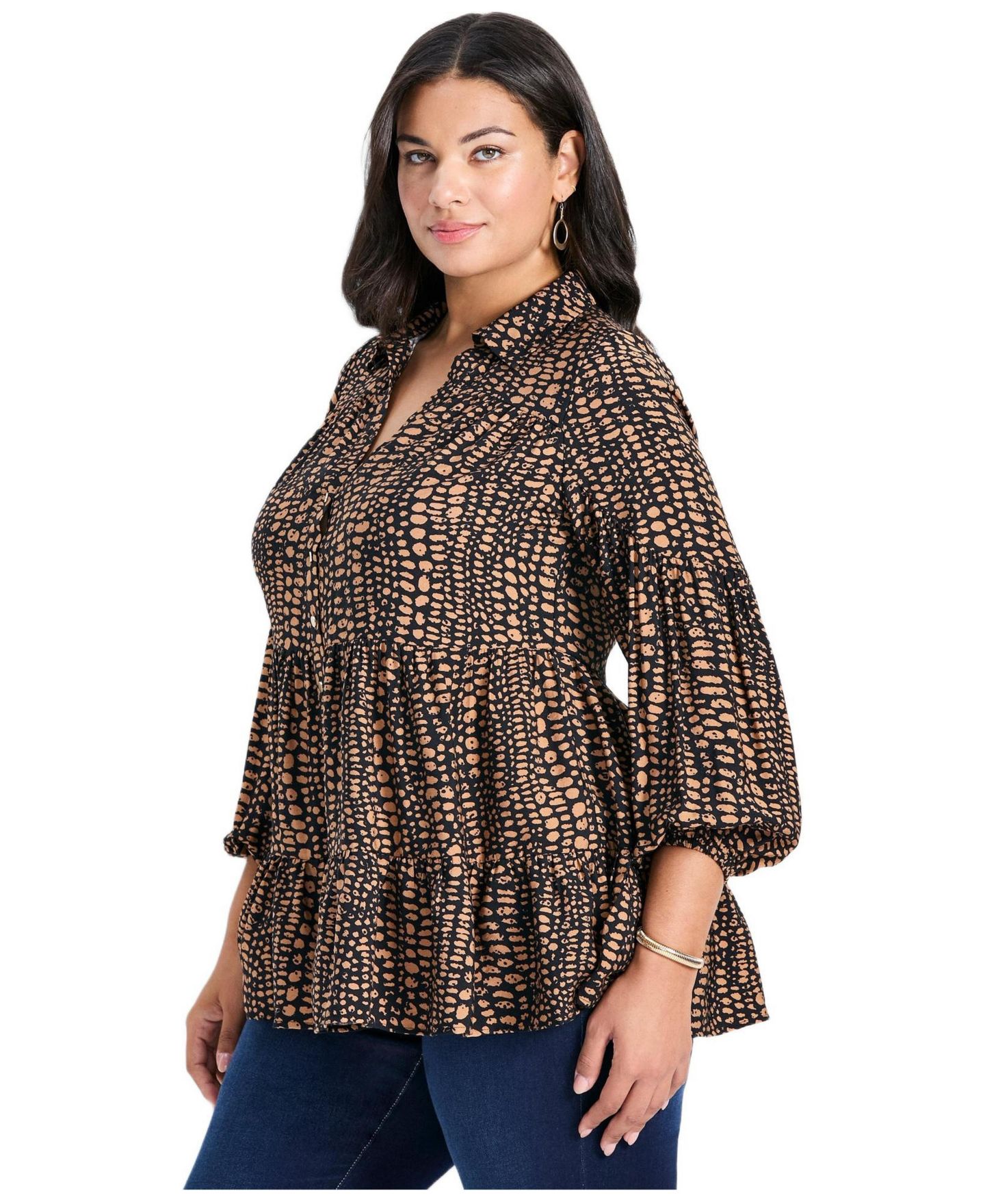 Женский топ Avenue Flora Blouson Tiered Tunic, цвет: Медный — фото 3