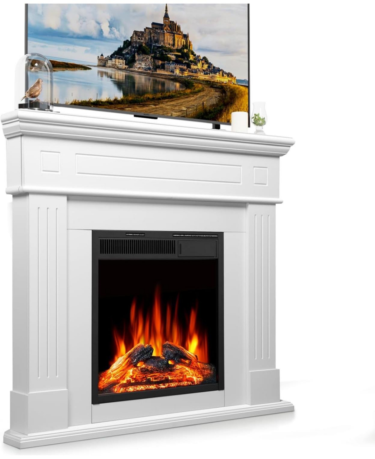 Cowsar Corner Electric Fireplace with Mantel, Tv Stand Electric Fireplace Heater with Remote Control for Living Room