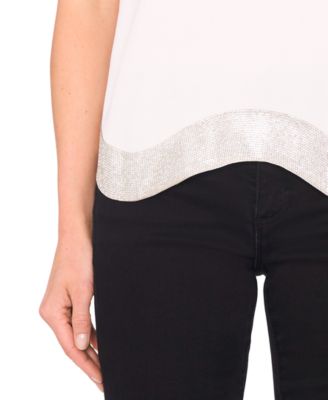 Women's Rhinestone Wavy Hem Short-Sleeve Top