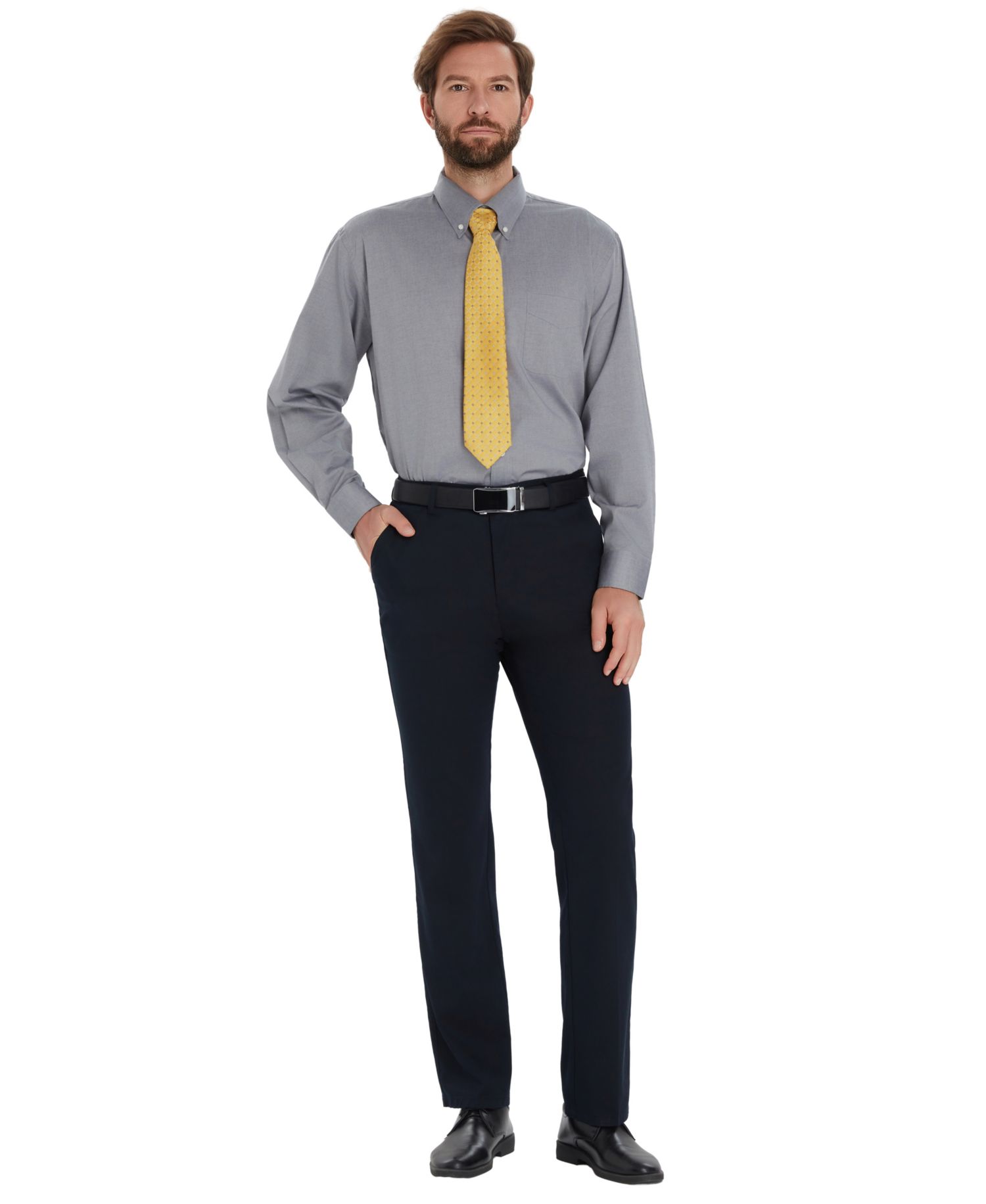 Men's Pinpoint Button Front Solid Dress Shirt