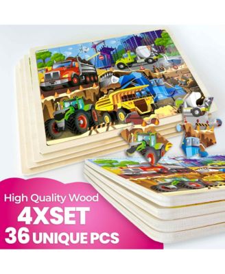 4SET 24 Pcs Wooden Puzzles for Kids Ages 4-6