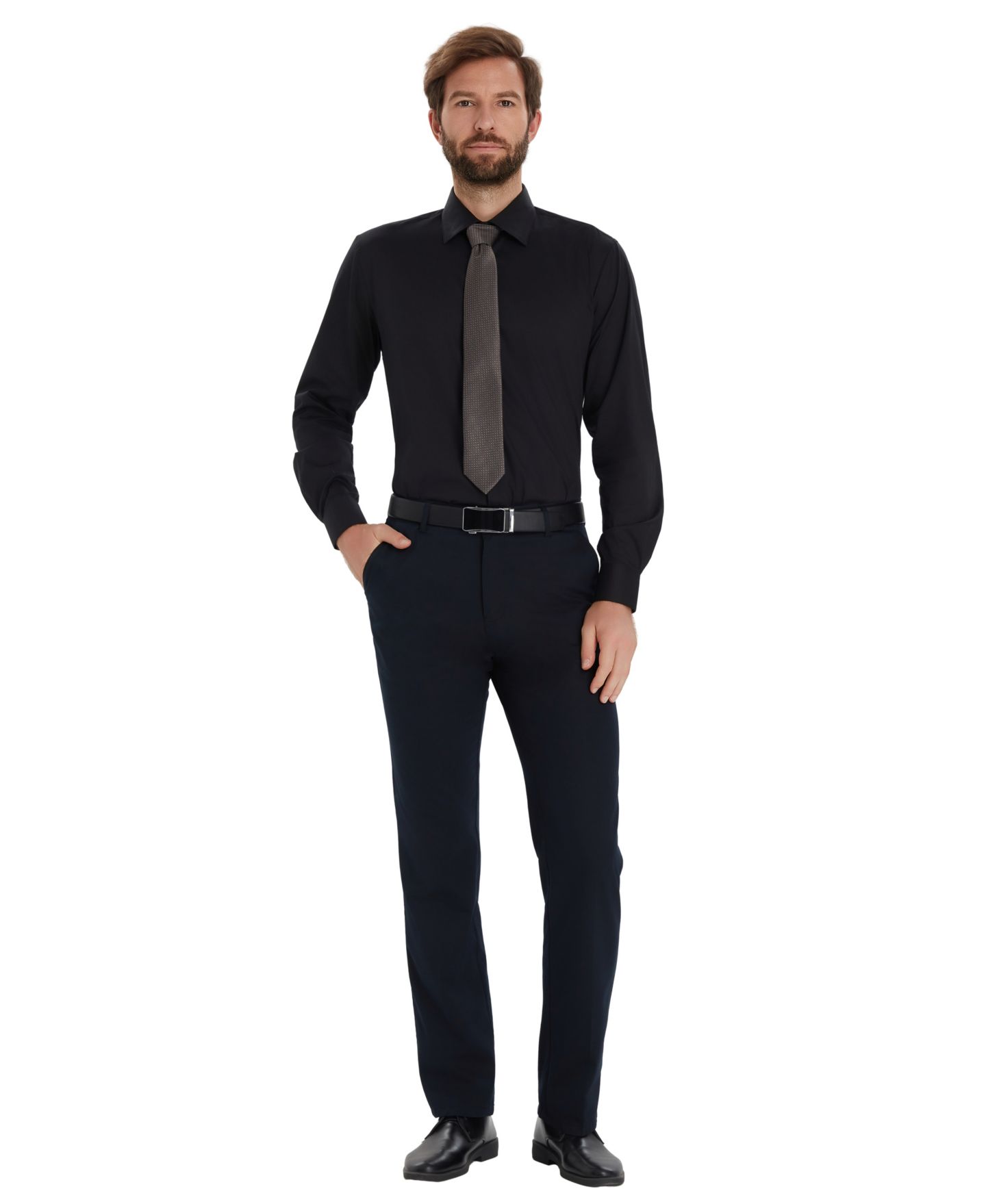 Мужская рубашка Alfani Solid Slim-Fit Dress Shirt, цвет: Чёрный — фото 2