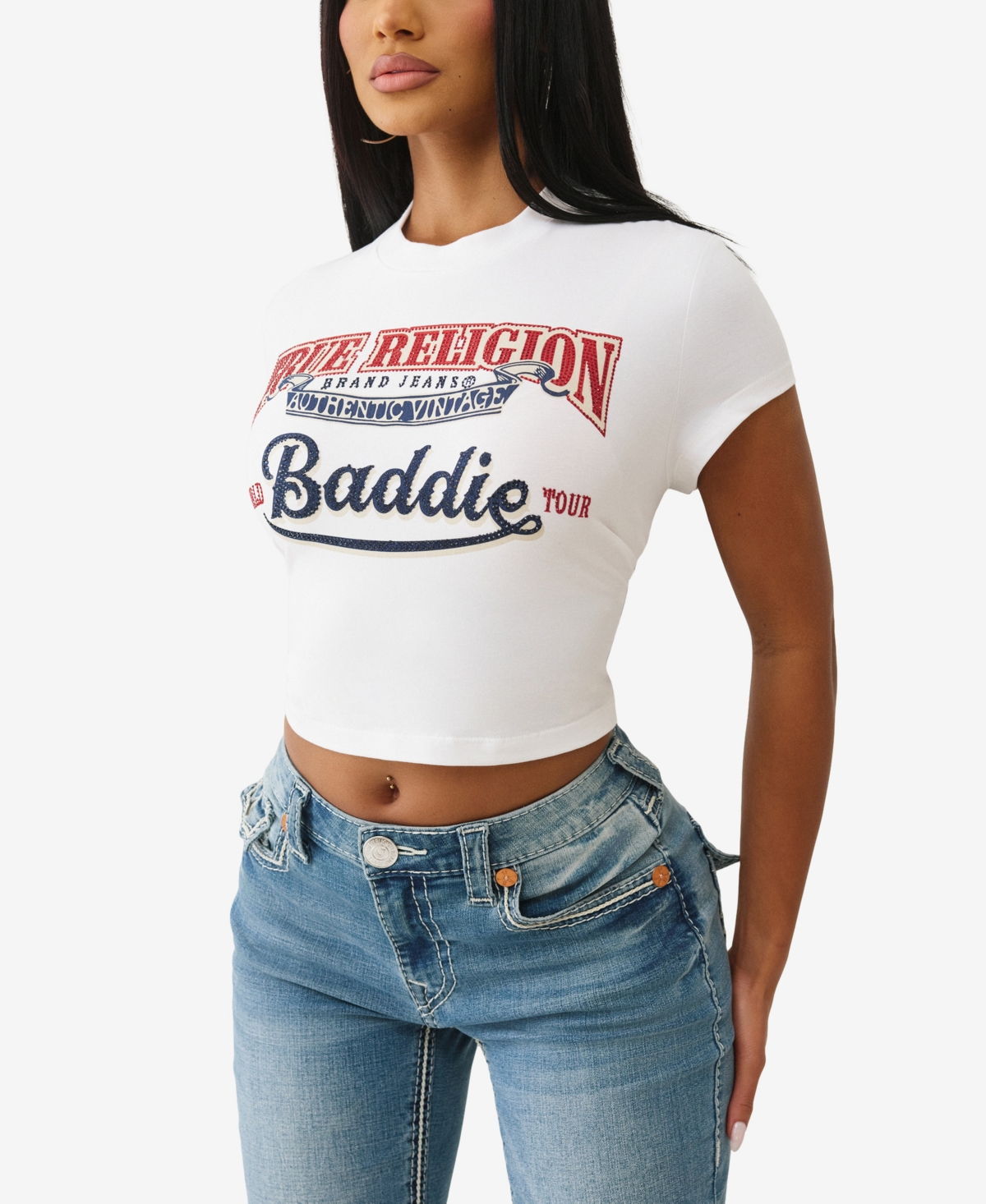 True Religion Women's Cap Sleeve Baddie Baby T-shirt In White