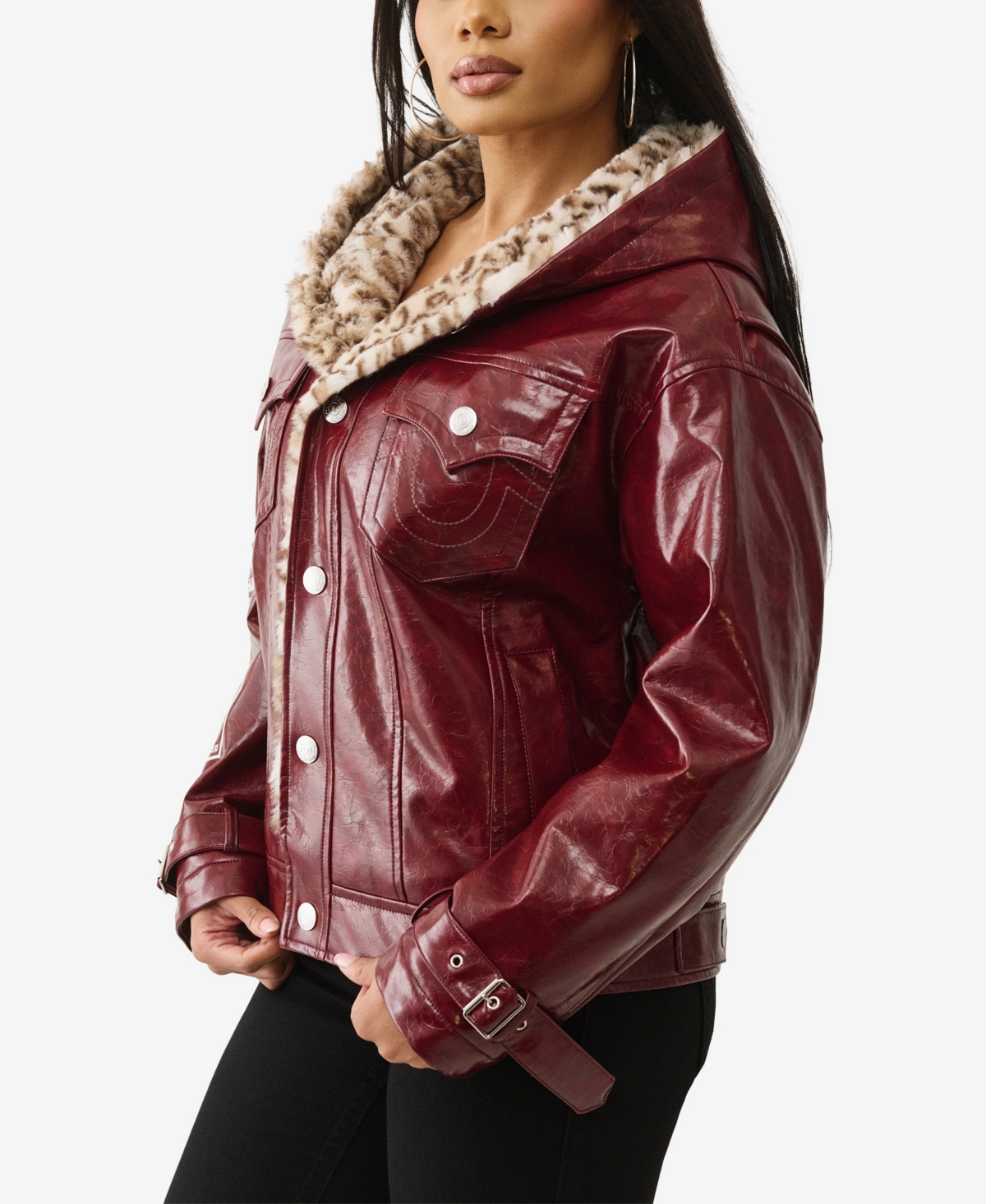 True Religion Women's Oversize Patent Leather Jacket