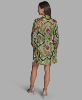 Women's Floral Button-Down Mini Dress with Tiered Skirt And Waist Tie