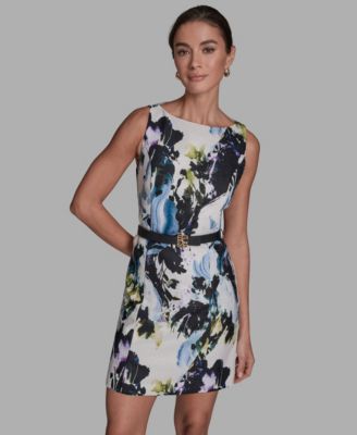 Women's Abstract Print Sleeveless Boatneck Mini Dress