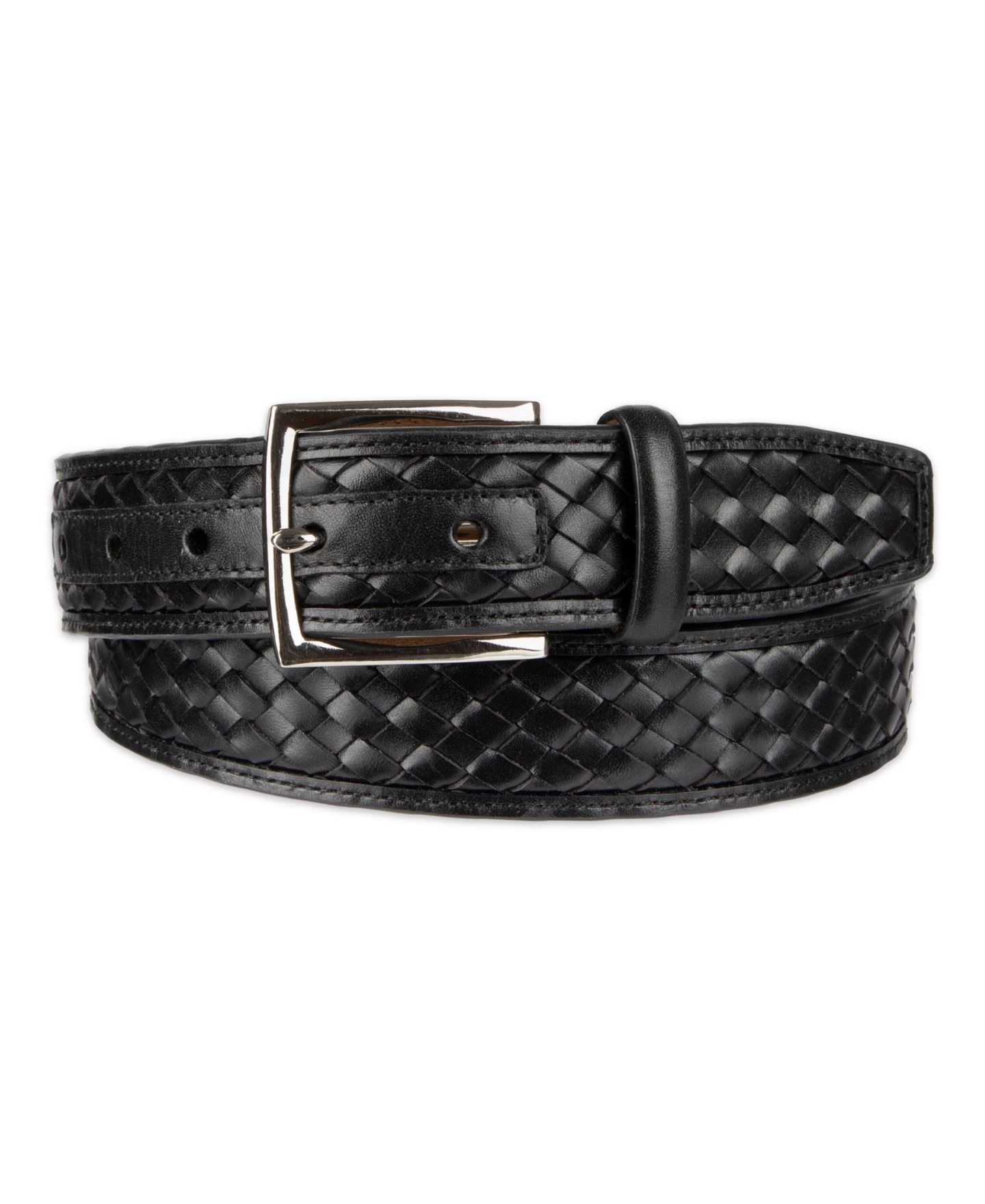 Мужской ремень Cole Haan 35MM Woven Inlay Leather Dress Belt, цвет: Чёрный — фото 1