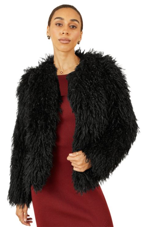 Женские куртки Yumi Fluffy Cropped Faux Fur Coat