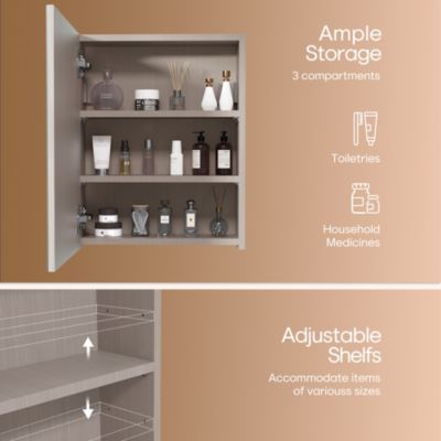 20x16 inch Bathroom Wall Cabinet, Saver Storage, Medicine Cabinet with 1 Door and Adjustable Shelves，Flat-Pack Design (Grey