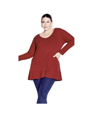 Women's Plus Size Waffle Ruffle Tunic