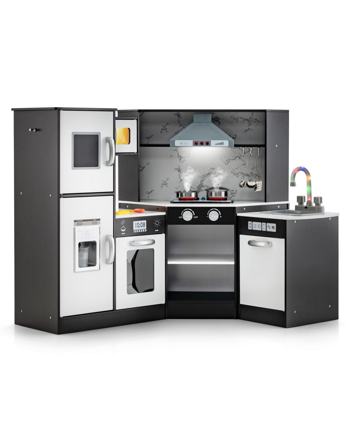 Skonyon Kids Corner Pretend Kitchen Playset with Separated Washing Basin