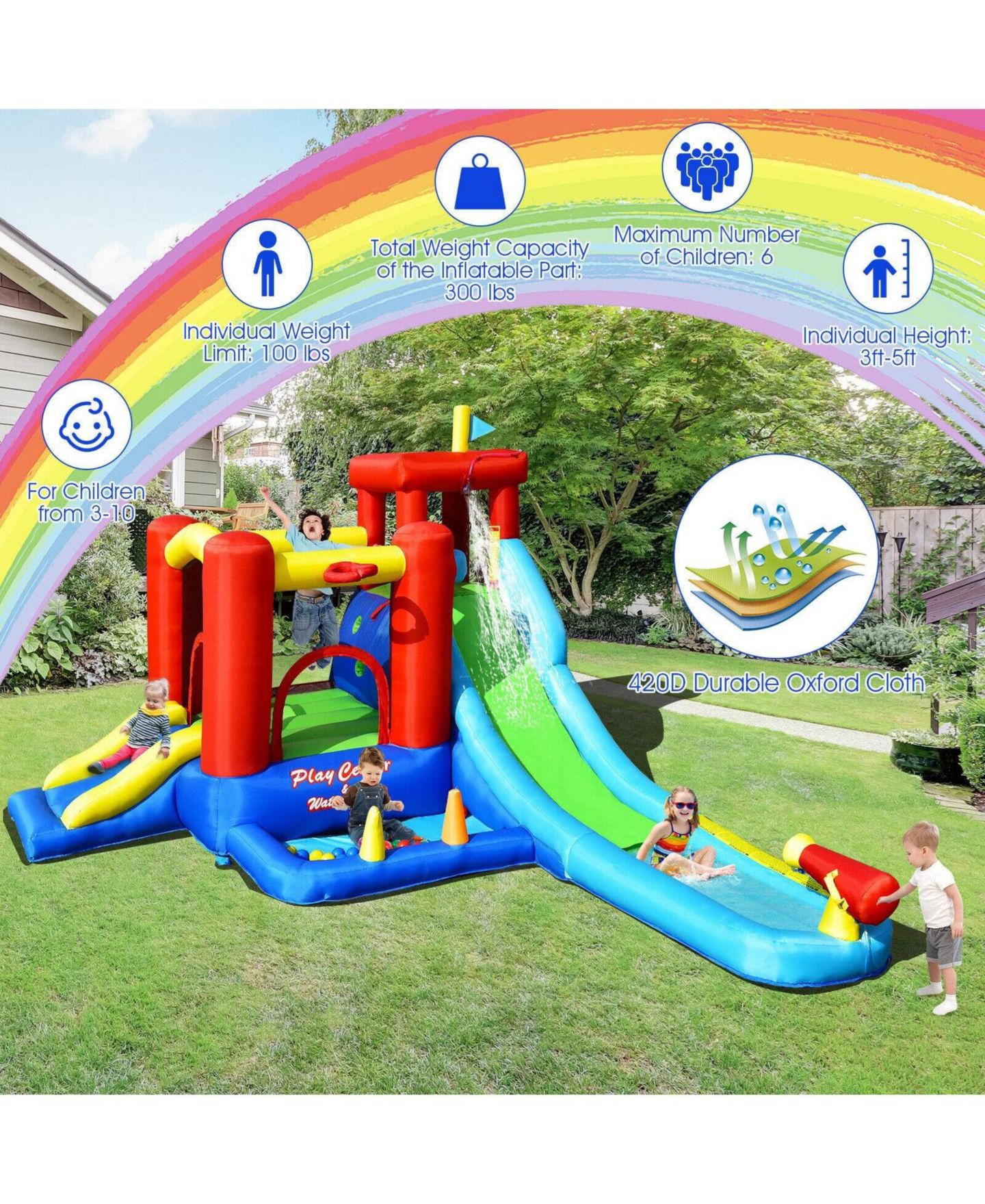 Детская игрушка SKONYON 9-in-1 Inflatable Water Slide Bounce House with 860W Blower, Ages 3+, цвет: Красный — фото 7