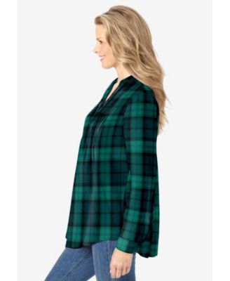 Women's Plus Size Pintucked Flannel Shirt