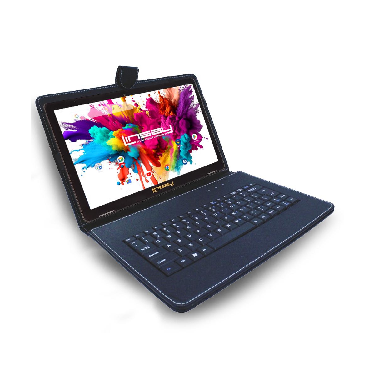New Linsay 10.1" Tablet Octa Core 128GB Bundle with Black Keyboard Case Newest Android 14
