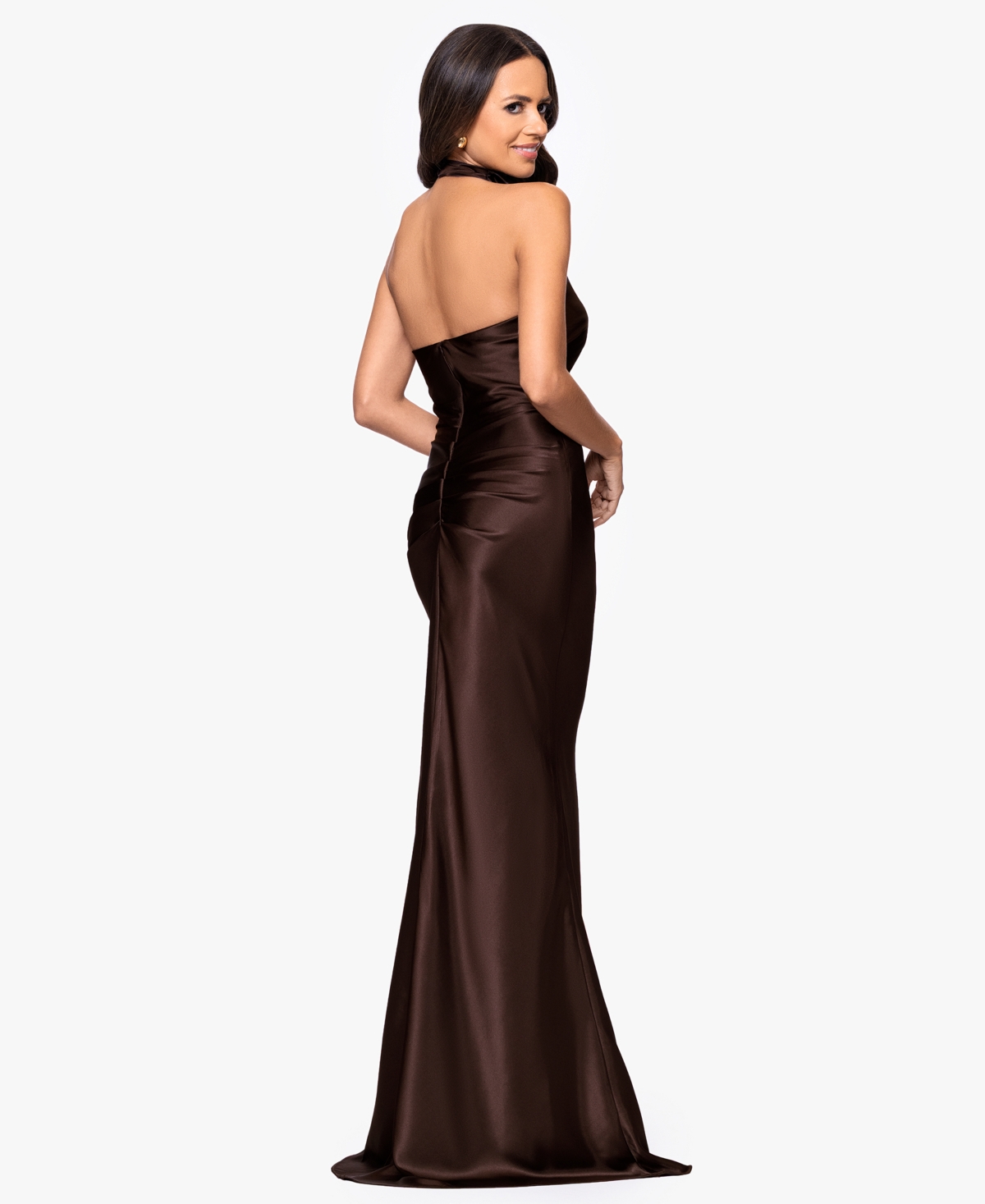 Betsy & Adam Women's Cowl Halter Neck Charmeuse Long Dress In Brown
