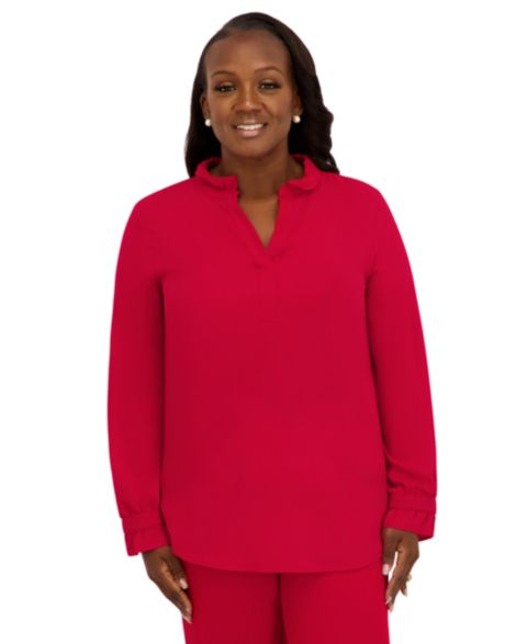 Женский топ Kasper V-Neck Long-Sleeve, Regular and Plus Size, цвет: Малиновый