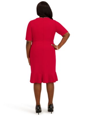 Women's Round Neck Knee Length Ruffle Skirt Dress, Regular and Plus Size