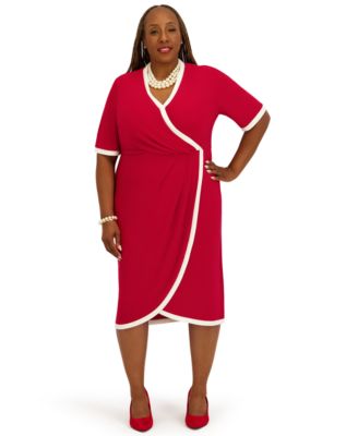 Women's V-Neck City Wrap Knee Length Dress, Regular and Plus Size