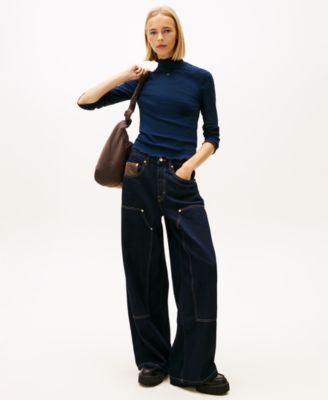 Women's Slim Ribbed Lettuce Edge Mock Neck Top