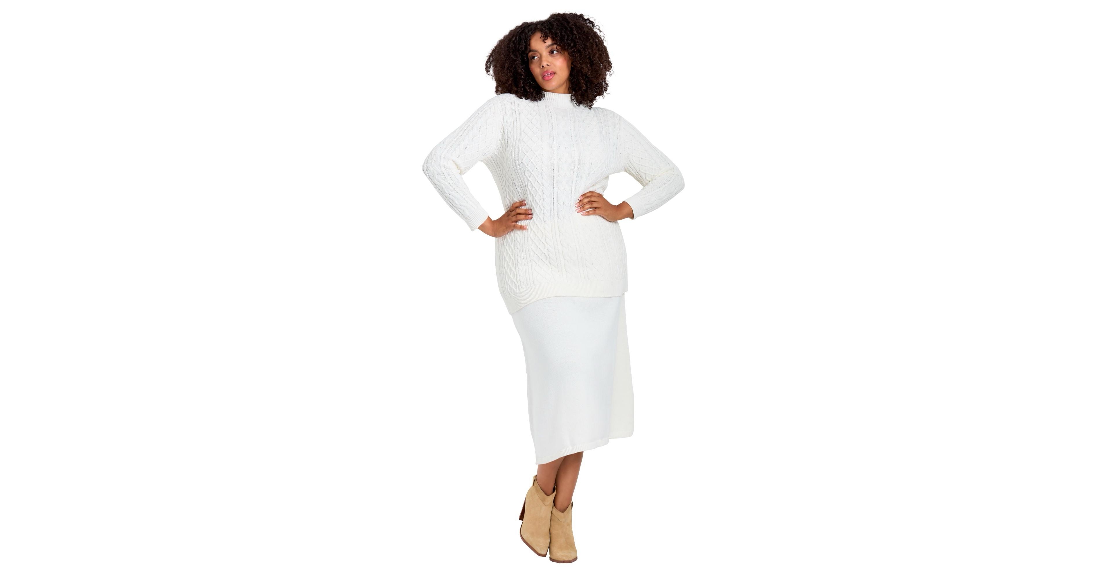 Avenue Women's Plus Mock Neck Cable Sweater