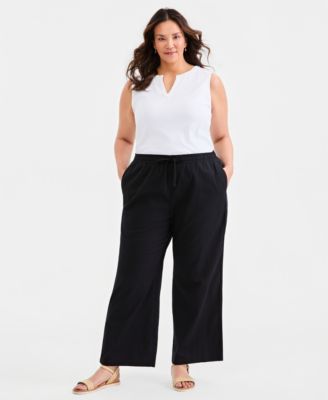 Plus Size Wide-Leg Twill Tape Pants