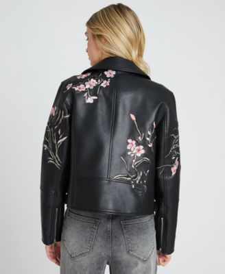 Women's Long-Sleeve Embroidered Floral Moto Style Jacket