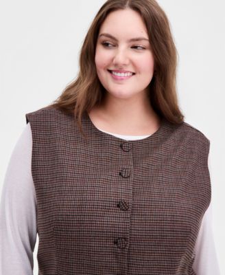 Trendy Plus Size Plaid Vest, Macy's Exclusive
