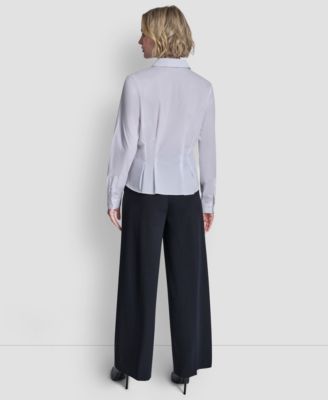 Women's Pleated Button-Up Blouse