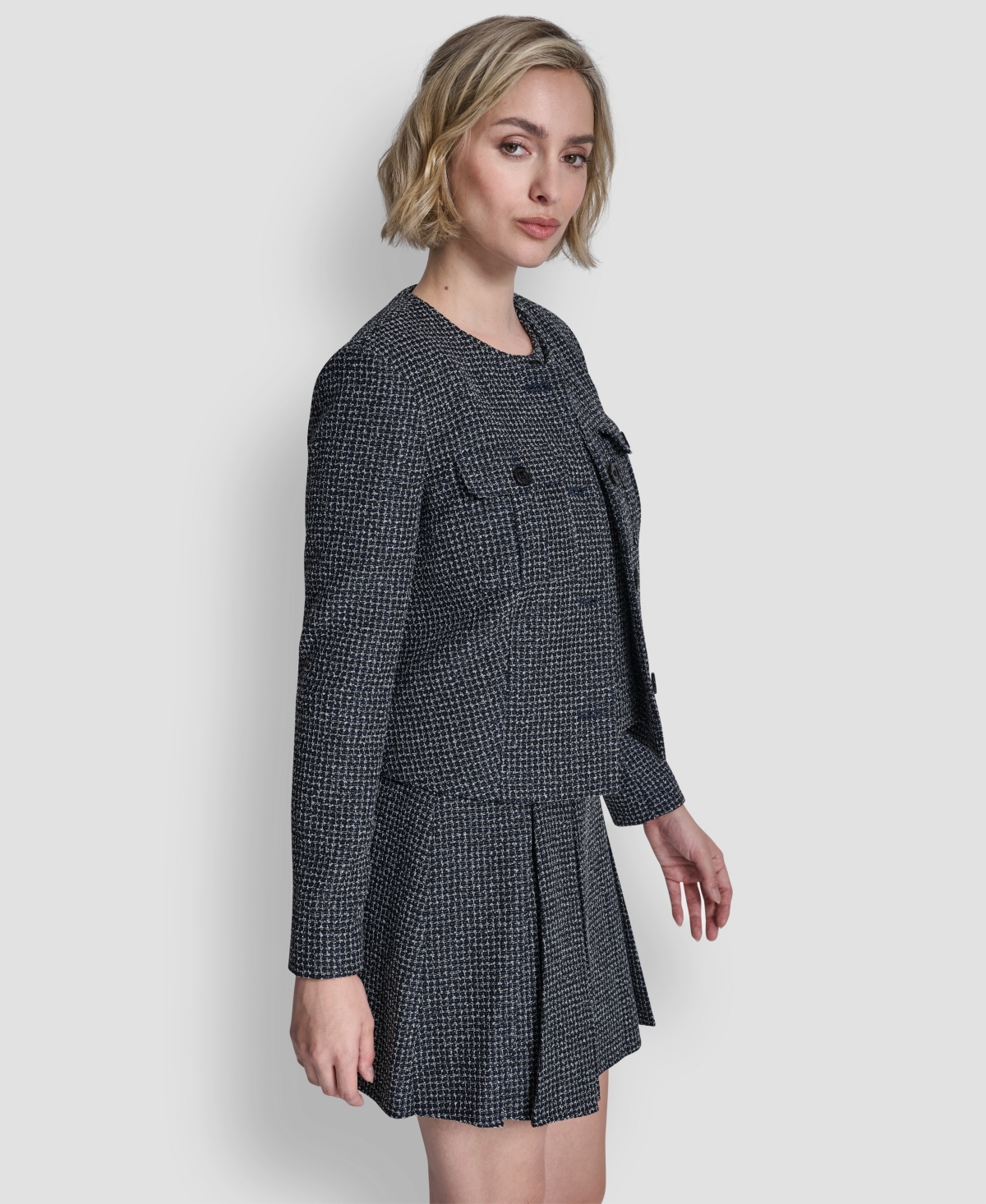 Dkny Women's Collarless Cropped 4-button Jacket In Gray