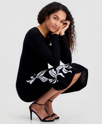 Women's Jacquard Florals Fit & Flare Sweaterdress