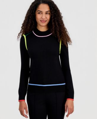 Women's Multi-Color Tipping Mock-Neck Long-Sleeve Top