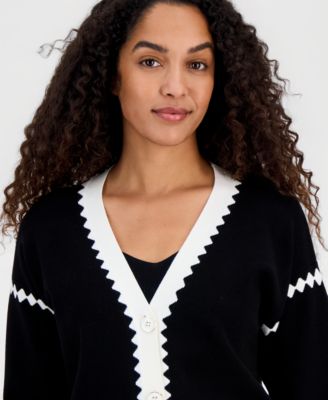 Women's Colorblocked V-Neck Button Cardigan