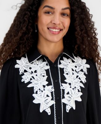 Women's Contrast-Trim Button-Down Blouse