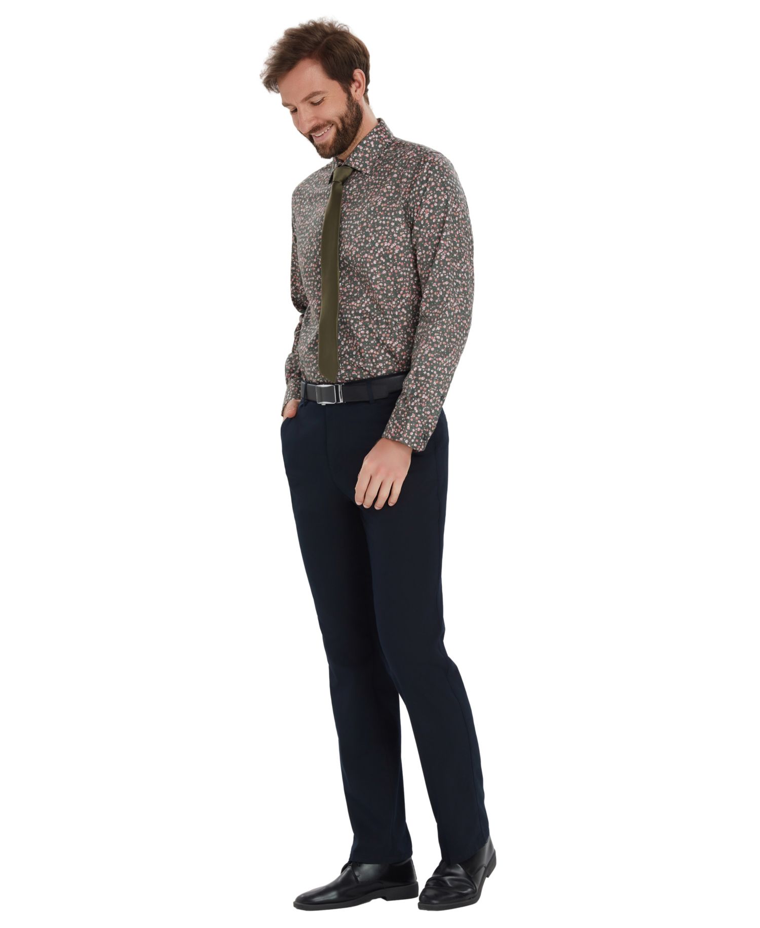 Men's Front Floral Print Dress Shirt