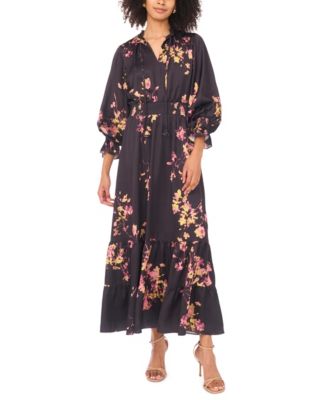 Women's Long-Sleeve Smocked Waist Maxi Dress