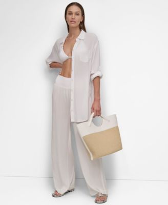 Women's Gauze Collared Button-Front Beach Shirt