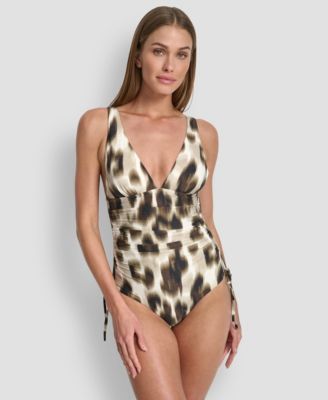 Women's Side Adjustable Tie Plunge One-Piece Swimsuit