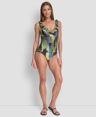 Ruffle Plunge Underwire Tummy Control One-Piece Swimsuit